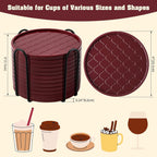Coasters,Drink Coasters Set of 8 with Holder (Wine red, 12pcs)