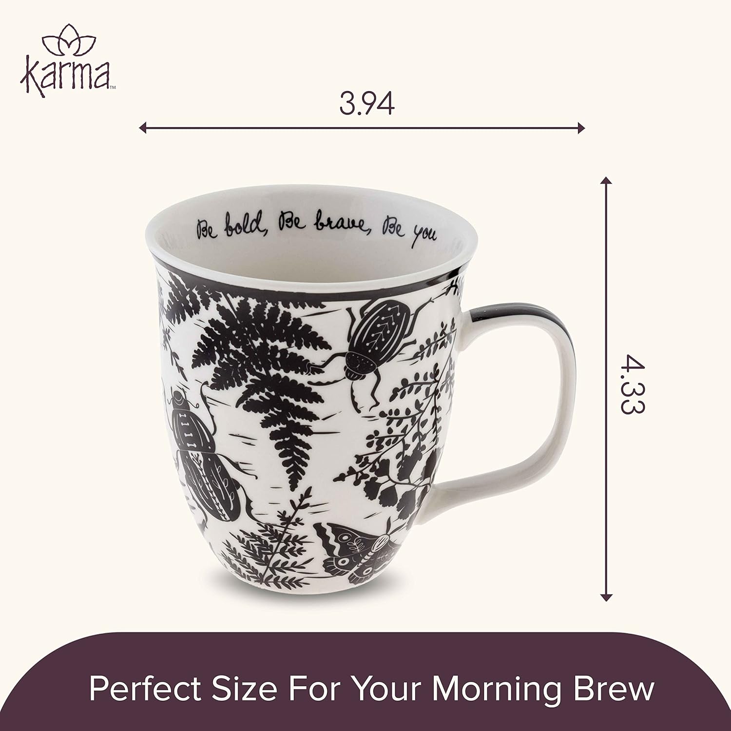 Karma Gifts 16 oz Black and White Boho Mug Beetle - Cute Coffee and Tea Mug - Ceramic Coffee Mugs for Women and Men