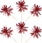 30 PCS Foil Firework Cupcake Toppers Sparkle Tinsel Cupcake Picks Happy Birthday Cake Toppers Drink Stirrers Cocktail Food Fruit Toothpicks for Baby Shower Birthday Party Decorations Supplies Red