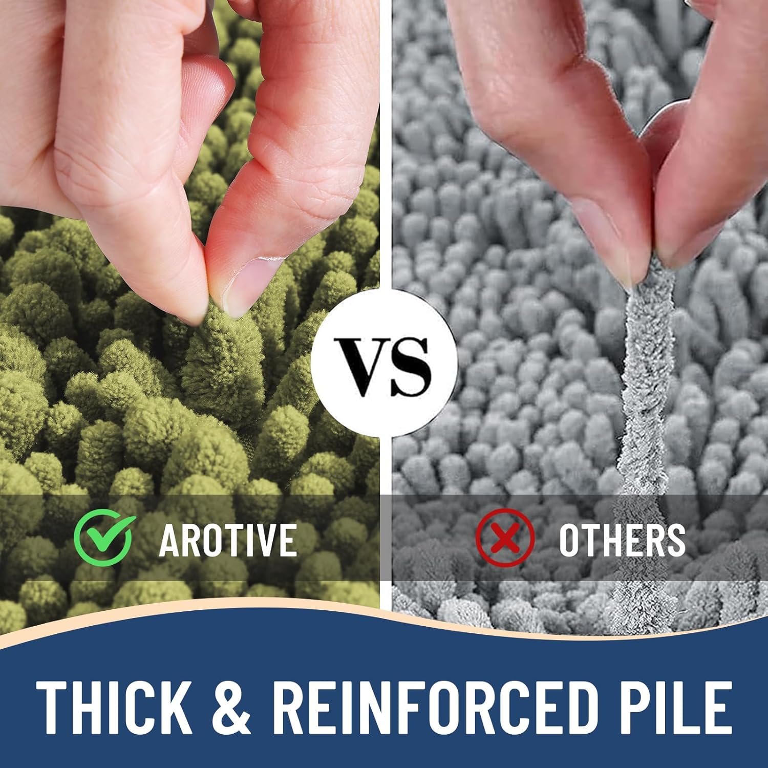 Arotive Luxury Chenille Bathroom Rug Mat, Extra Soft Thick Absorbent Shaggy Bath Rugs, Non-Slip Machine Wash Dry, Plush Bath Mats for Bathroom, Shower and Tub, 24x16, Willow Green