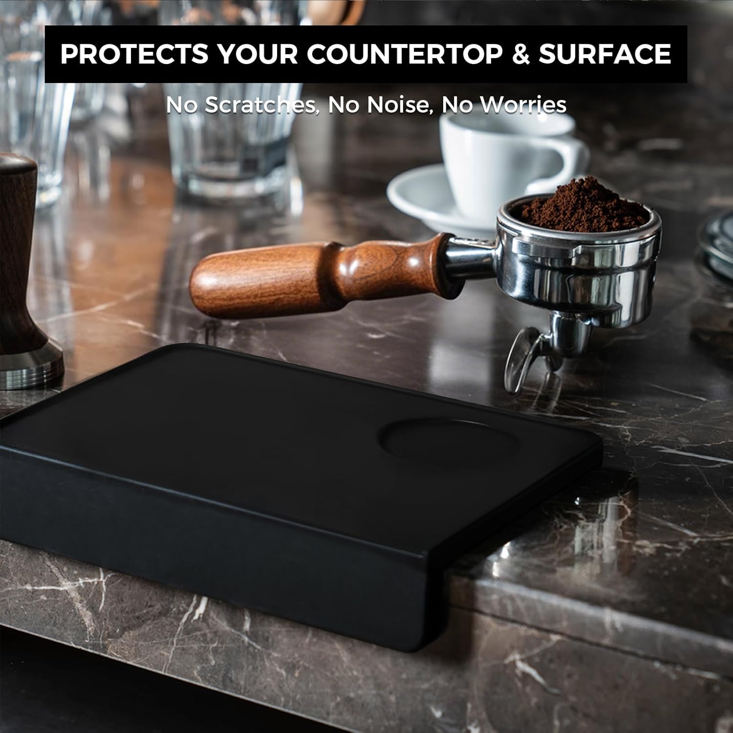 CHULUX Coffee Tamper Mat for Espresso, Silicone Tamping Pad, Anti-Slip Corner Mat, Barista Portafilter Holder, Espresso Machine Accessories Tamping Station, Heat Resistant, Black