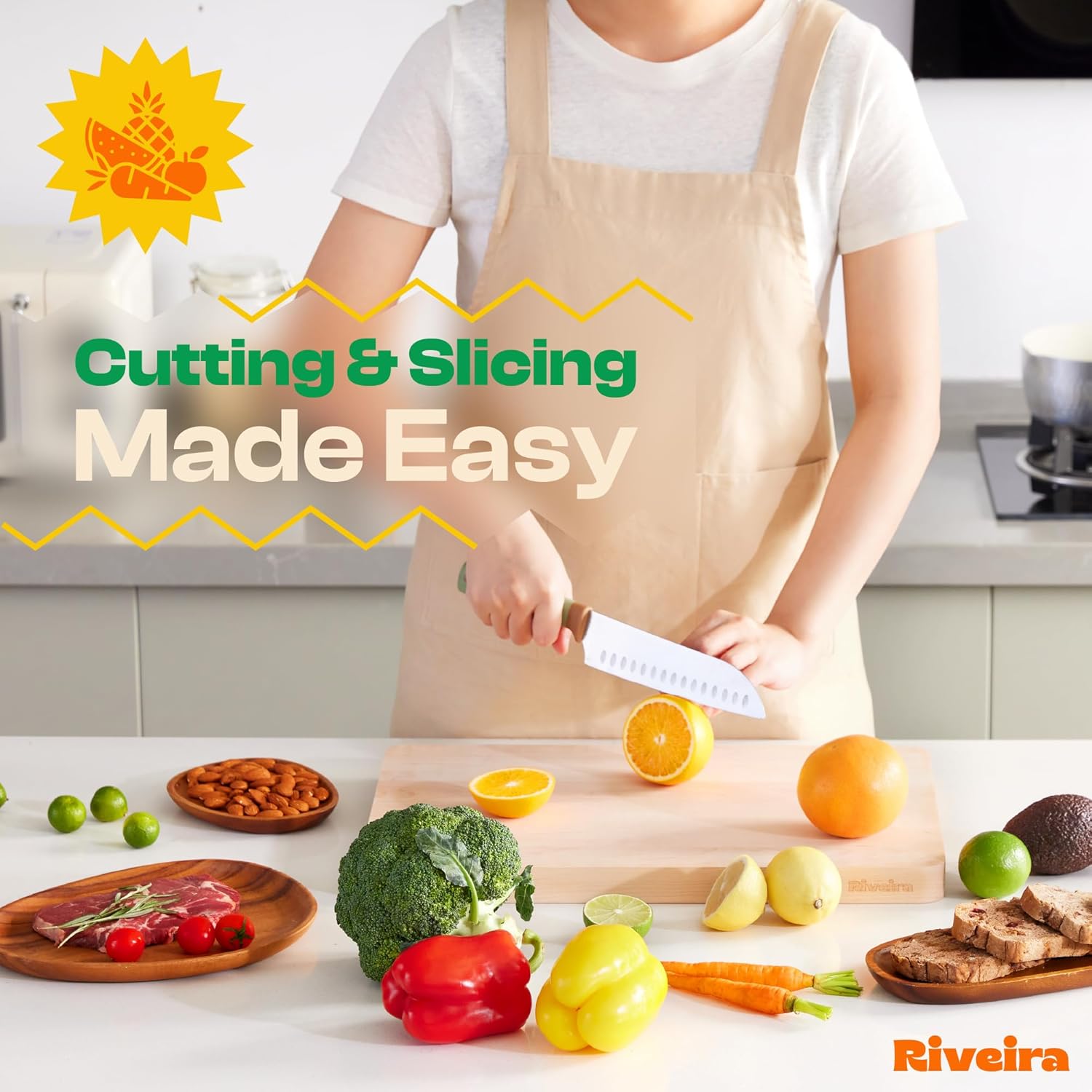 Riveira Maple Wood Cutting Board – Gourmet Maple Grandeur: 20 x 30 Wooden Cutting Board – Natural Wooden Cutting Boards For Kitchen Decorative – Innovative Juice Grooves Maple Wooden Chopping Board