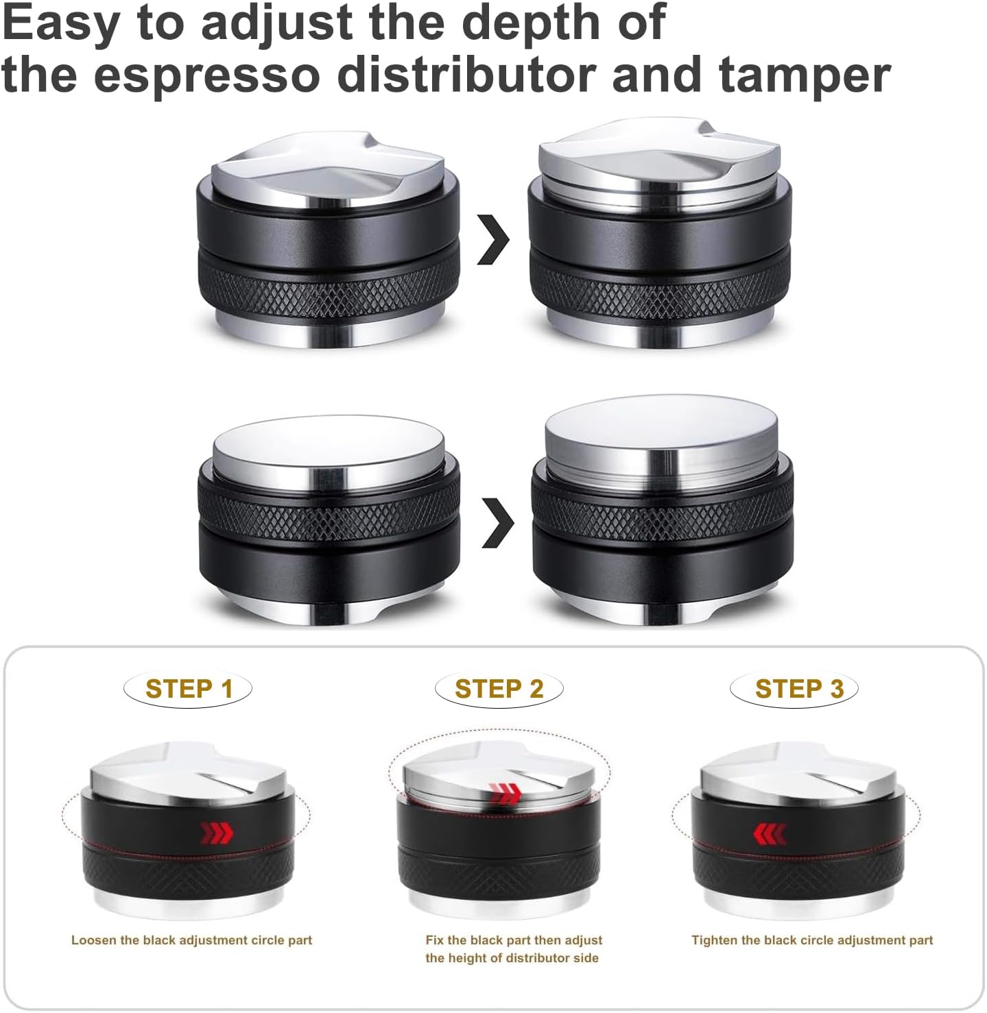 Espresso Accessories Kit 51mm Tamper: 51mm Espresso Tamper and Coffee Distributor, Espresso Tamper Kit Barista Tools with WDT Tool Tamping Mat Brush | Dual Head Espresso Leveler for 51mm Portafilter