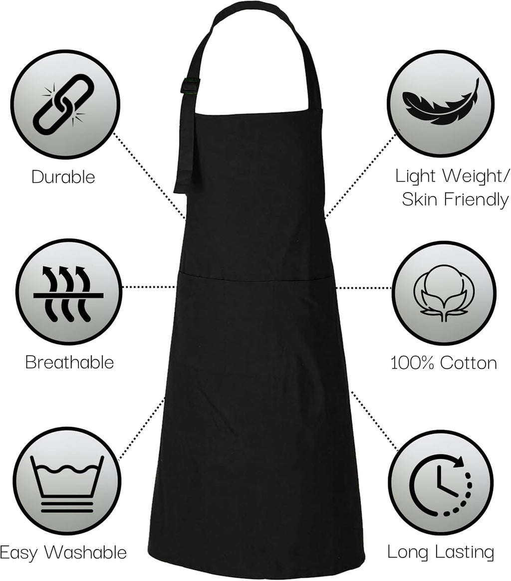 RAJRANG 100% Cotton Cooking Apron with 3 Pockets Kitchen Chef BBQ Adjustable Bib Aprons for Women Men