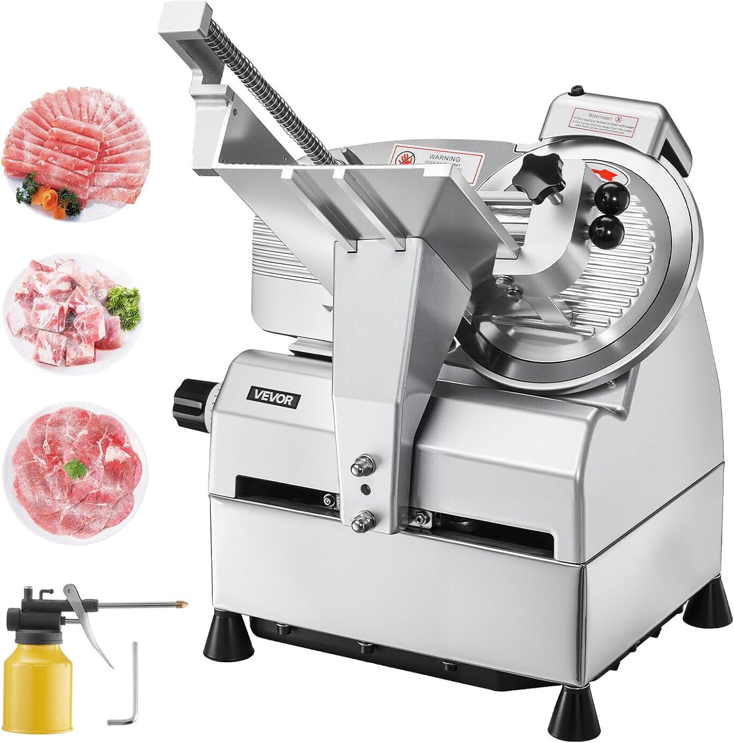 VEVOR Automatic Meat Slicer, 500W Electric Deli Slicer Machine with 10 inch Sharp 75Cr1 Steel Blade, 0-0.67 inch Adjustable Thickness, 633 RPM Fast Slicing, for Frozen Meat, Hard Cheese, and Bread