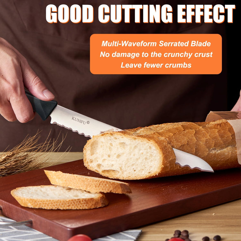 KUNIFU Bread Knife, 9.0 Inch Serrated Knife For Homemade Bread, Bread Slicer For Sourdough Cake Bagels
