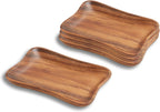 Woodard & Charles Set of 4 Acacia Wood Pinched Tray for Charcuterie, Sushi, Dessert, Fruit and More, 7.5" x 5.25"
