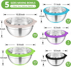 TeamFar Mixing Bowls, 5PCS Stainless Steel Serving Salad Bowls with Lids, For Kitchen Mixing/Baking/Storing/Prepping, Visible & Airtight, Non-Slip Bottom - 4.6/3.5/1.5/1 / 0.7 QT, Multi-color