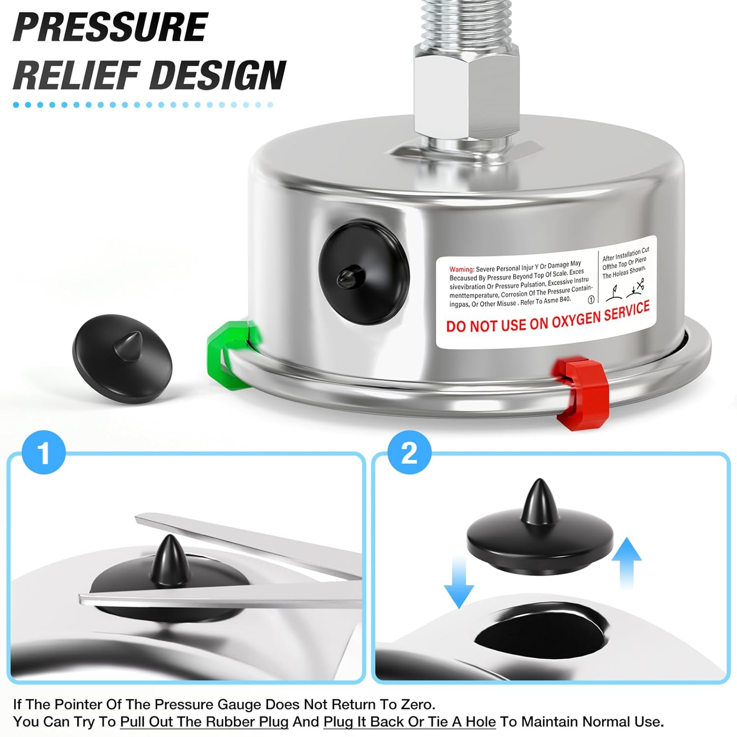 MEANLIN MEASURE 0~30Psi Liquid Filled Pressure Gauge Stainless Steel 2.5" FACE DIAL 1/4" NPT 316 Stainless Steel Joint for Pool Sand Filter Water Oil Air Pressure Test Back Mount, with 2PCS Snaps