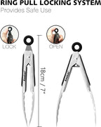 Anaeat 3 Pack 7" Mini Stainless Steel Cooking Tongs - Sturdy Coiled Spring Locking Kitchen Food Tong with Non-Slip Silicone Grip for Serving, Cooking, Baking - Heat Resistant up to 480°F (Black)