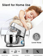 9.5 QT Double Handle KUCCU Stand Mixer, 6 Speed with Pulse Electric Kitchen Mixer, 660W Tilt-Head Food Mixer with Dishwasher-Safe Dough Hook, Flat Beater, Whisk, Splash Guard for home baking (Silver)