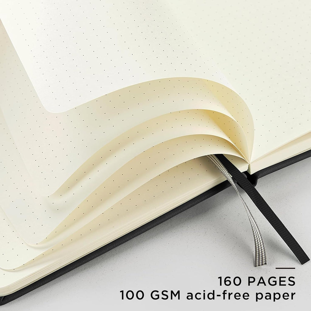 &And Per Se Dotted Journal Notebook, A5 Hardcover Leather Bullet Dotted Journal, 160 Pages 100 gsm Thick Dotted Paper，3 Sheets of Stickers Included (Black)