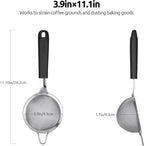 18/8 Stainless Steel Mesh Strainer: U-Taste 3.9 Inch Kitchen Fine Mesh Sieve Food Colander with Riveted Sturdy Silicone Handle and 30 Mesh Hole for Straining Flour, Quinoa, Tea, Juice (Black)
