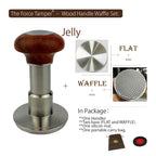 The Force Tamper Automatic Impact Adjustable Constant Pressure and Autoleveling Coffee Tamper Reddish Brown Jellyfish Wooden Handle Set Pro (Waffle-Set, 58.35mm)