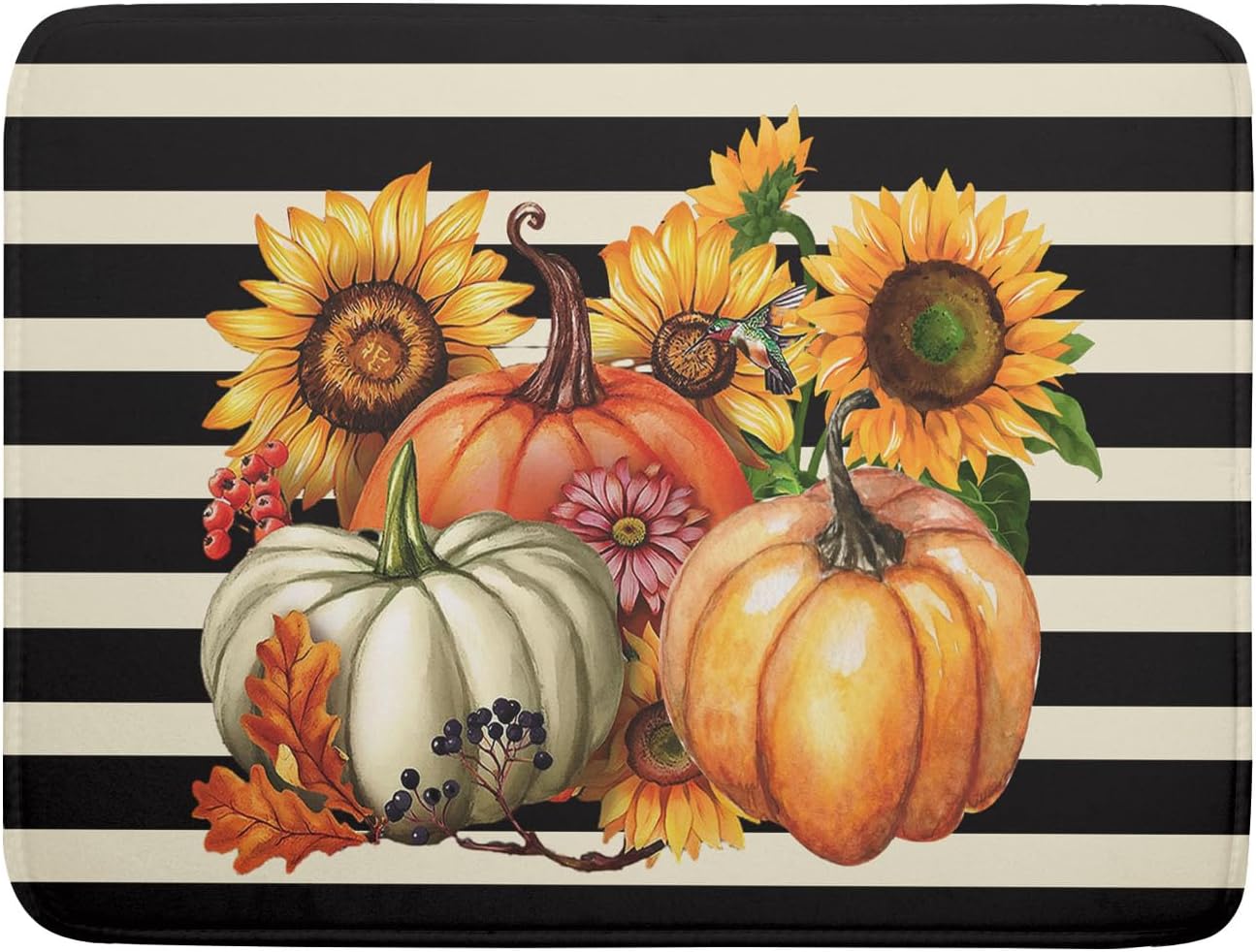 Sunflower Pumpkin Dish Drying Mat for Kitchen Counter,Black and White Stripe Drying Mat 18 x 24 Inch with Absorbent Reversible Microfiber Dish Drying Pad Dish Rack Drainer Mat for Coffee Bar