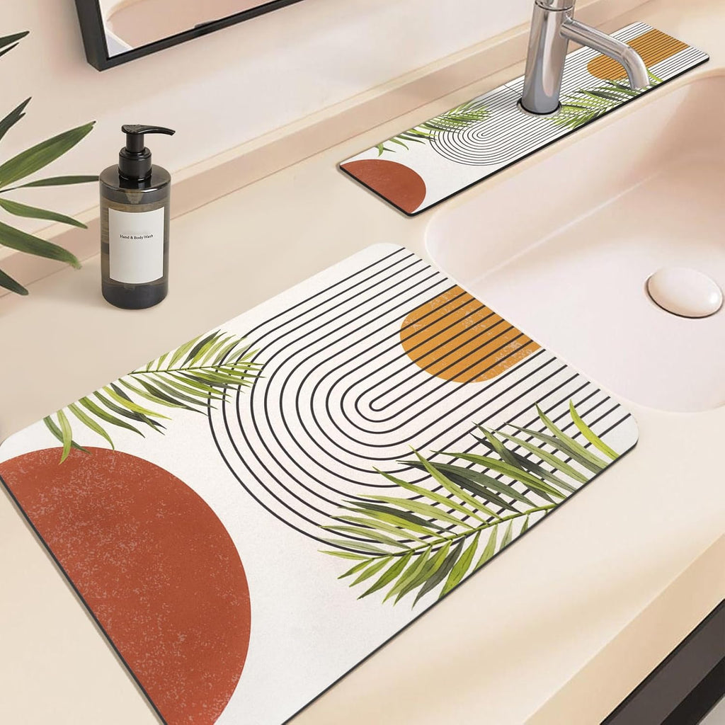 19.5" x 12" Dish Drying Mat & 24" x 5.5" Sink Splash Guard, Super Absorbent Drainer Rack Mat for Kitchen Counter Coffee Bar