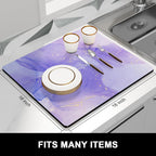 Rnivvi Dish Drying Mat for Kitchen Counter, 16 x 18" Cute Marble Theme Absorbent Heat Resistant Drying Pad with Non-slip Rubber, Coffee Bar Mats for Coffee Machine Dish Rack Kitchen Decor, Purple