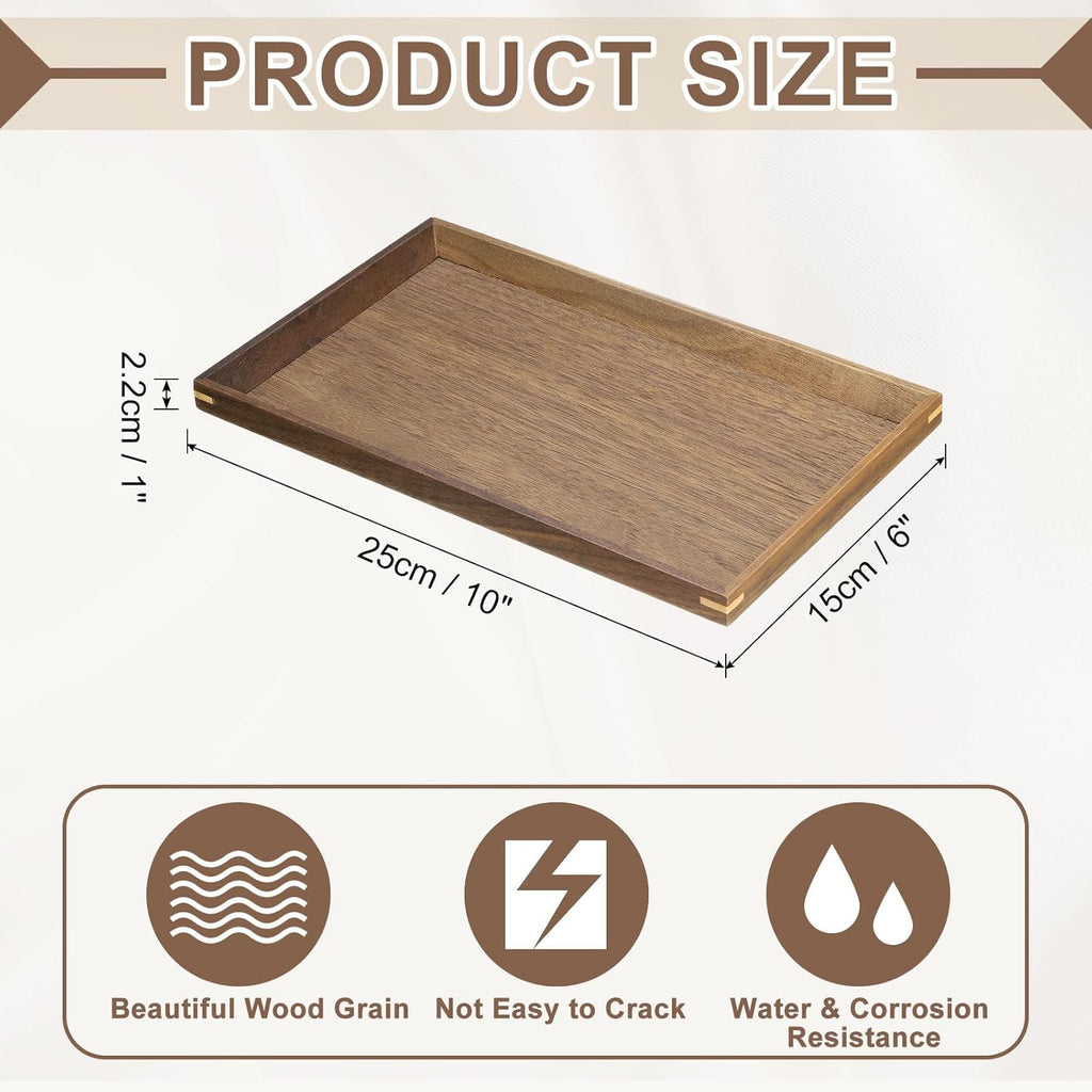 uxcell Bamboo Serving Tray, 10 x 6 Inch Rectangle Wooden Trays Portable Serving Platters for Food Fruit, Snacks, Bread, Vanity, Weddings, Picnics, Brown (Inner Slant)
