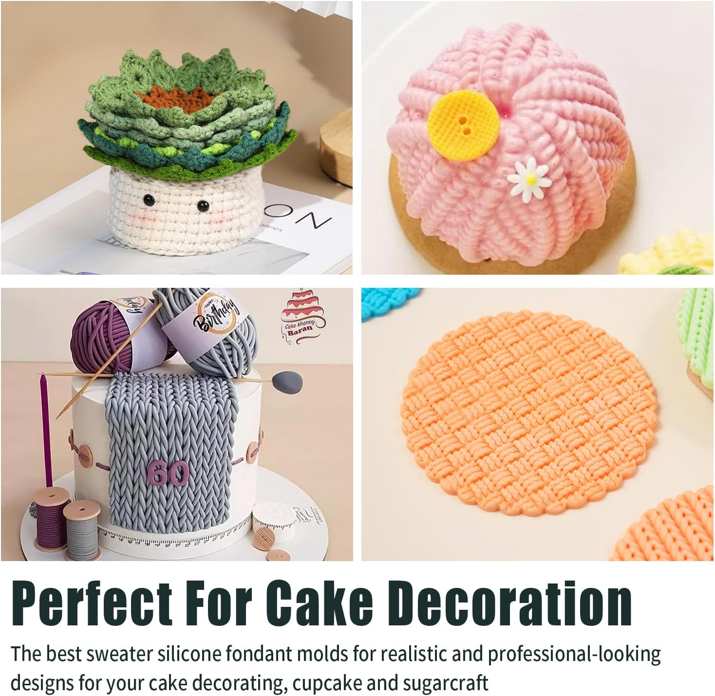 KALAIEN Sweater Texture Fondant Impression Mats Knit Fondant Embosser Texture Mats for Clay Cake Decorating Fondant Molds 1Pcs(Style 2)