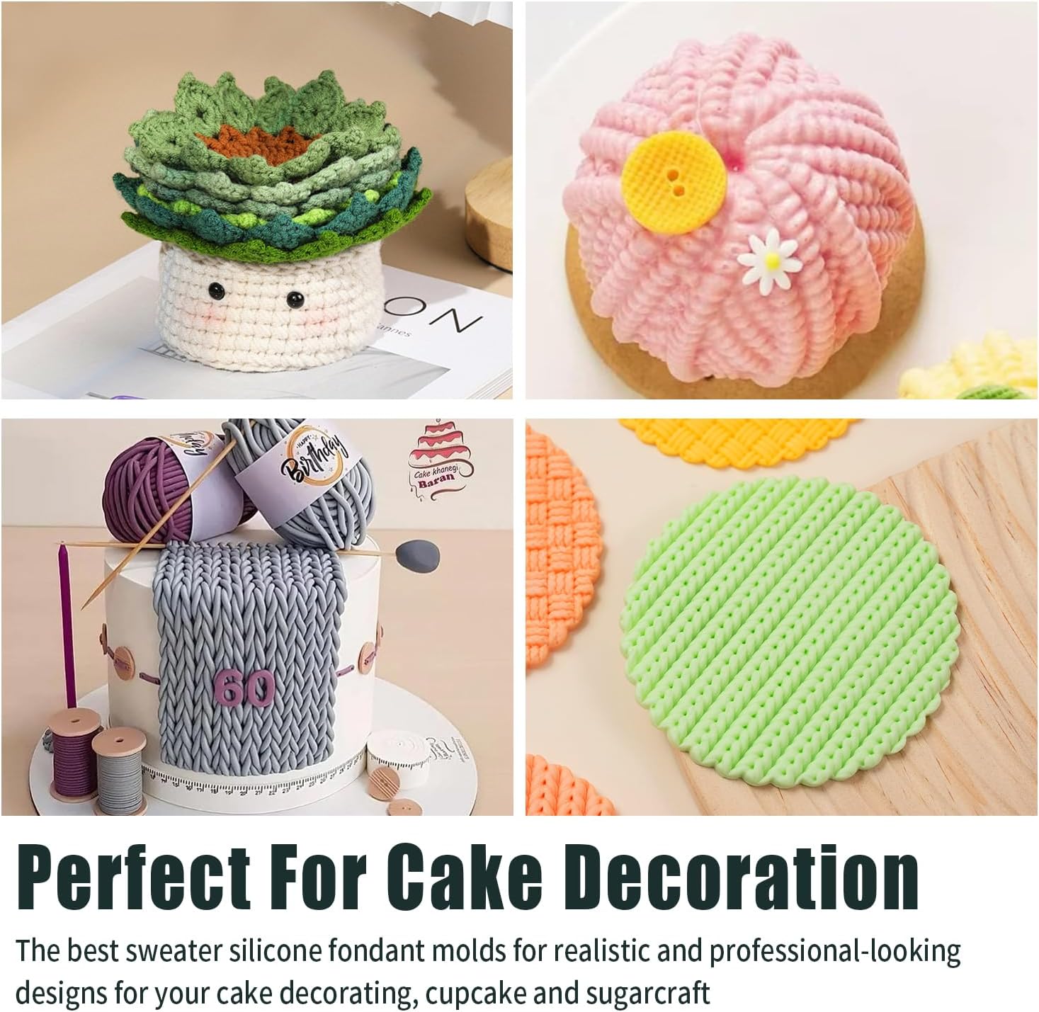 KALAIEN Sweater Texture Fondant Impression Mats Knit Fondant Embosser Texture Mats for Clay Cake Decorating Fondant Molds 1Pcs(Style 1)