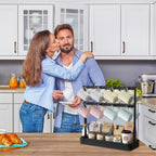 RCHYFEED Countertop Coffee Cup Holder, Aluminum Alloy Mug Holder Organizer with 16 Movable Hooks, 2 Tier Mug Tree Stand Rack with Storage Basket for K Cup Coffee Bar Kitchen