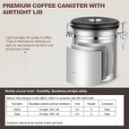 ShanSon Coffee Canister Airtight Coffee Container Stainless Steel Coffee Bean Storage Container with Scoop Coffee Canister for Beans Grounds Sugar Flour Tea Cereal,11OZ,Silver