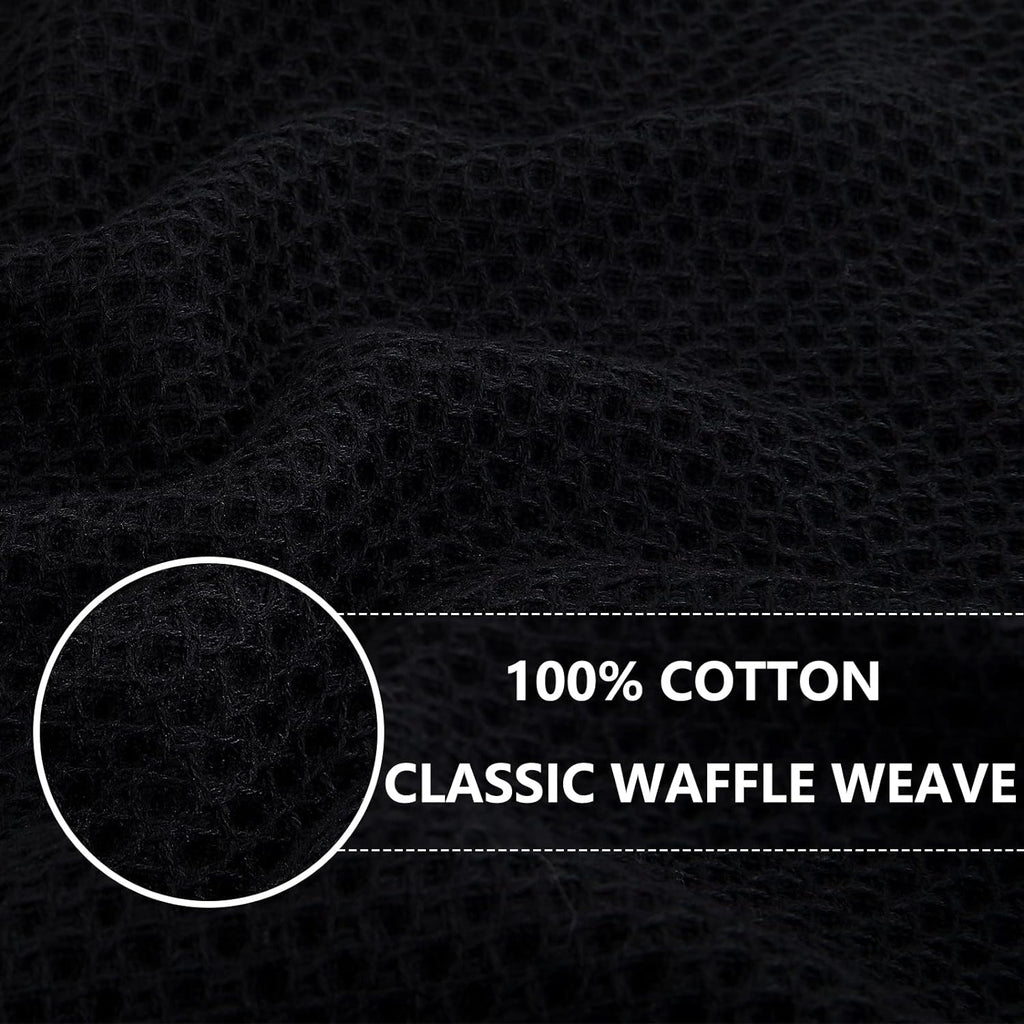 Homaxy 100% Cotton Waffle Weave Kitchen Dish Towels, Ultra Soft Absorbent Quick Drying Cleaning Towel, 13 x 28 Inches, 8-Pack, Black