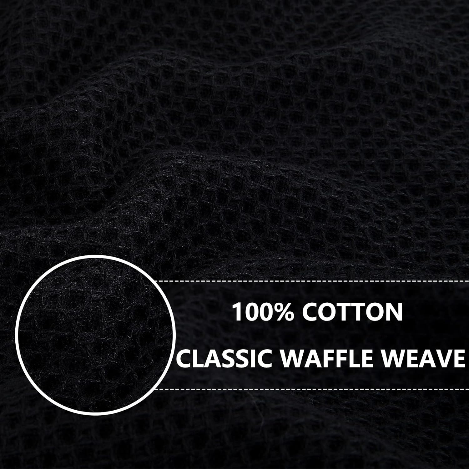 Homaxy 100% Cotton Waffle Weave Kitchen Dish Cloths, Ultra Soft Absorbent Quick Drying Dish Towels, 12 x 12 Inches, 6-Pack, Black
