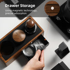 MHW-3BOMBER Espresso Tamping Station, 4 in 1 Walnut Espresso Organizer Box with Magnetic Drawer for Storage 51-58mm Espresso Tamper,Distributor,Portafilter and Espresso Accessories,CH6718