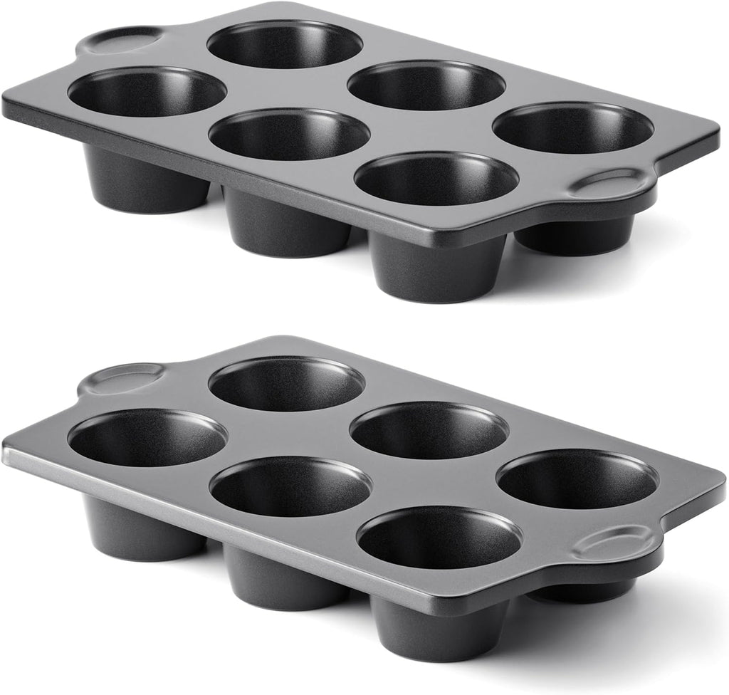 HONGBAKE Nonstick Jumbo Muffin Pan, 2 Pack Large Cupcake Tin for Baking, Cup Cake Tray, 3.5dia, 6 Cup, Premium, Extra Thick, Dishwasher Safe