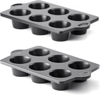 HONGBAKE Nonstick Jumbo Muffin Pan, 2 Pack Large Cupcake Tin for Baking, Cup Cake Tray, 3.5dia, 6 Cup, Premium, Extra Thick, Dishwasher Safe