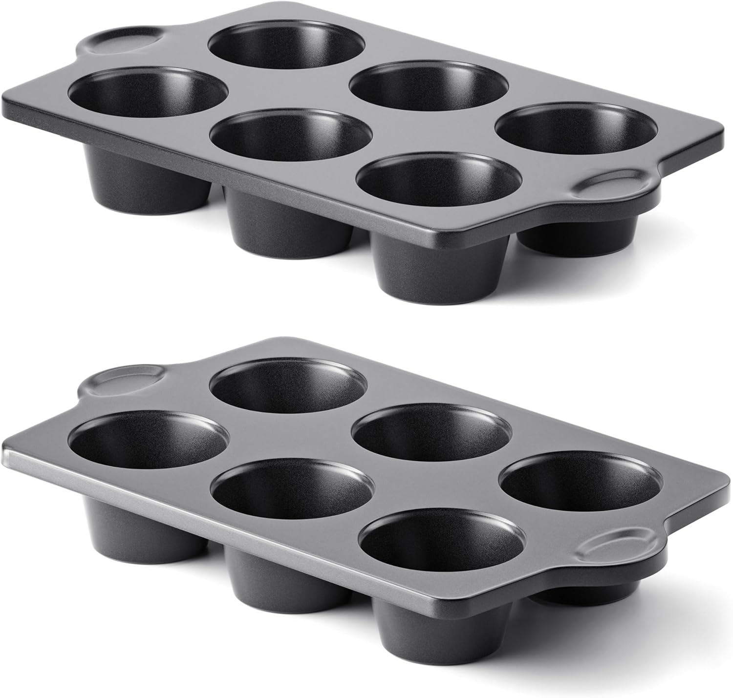 HONGBAKE Nonstick Jumbo Muffin Pan, 2 Pack Large Cupcake Tin for Baking, Cup Cake Tray, 3.5dia, 6 Cup, Premium, Extra Thick, Dishwasher Safe