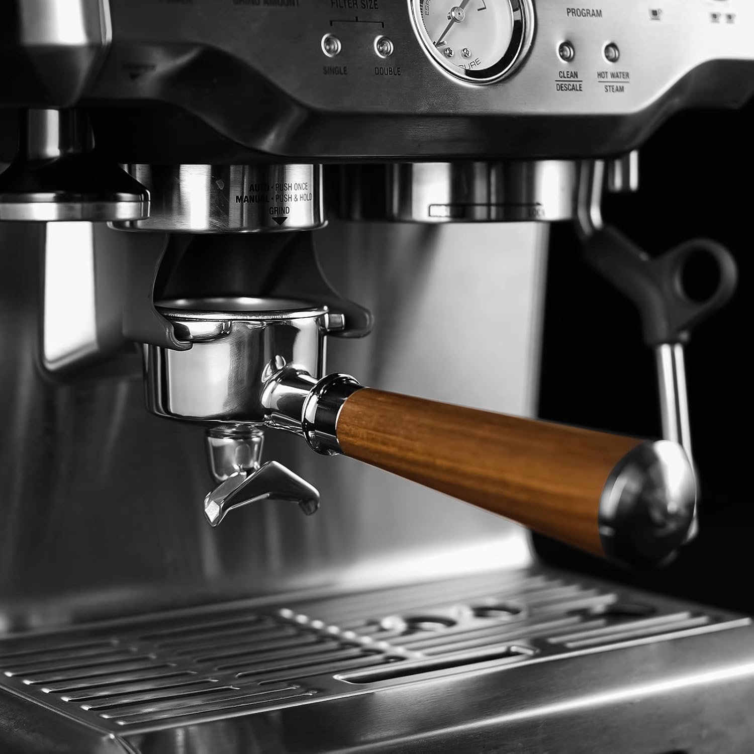 CrossCreek 54mm Espresso Double Spouts Portafilter with 3 Ear | Fits 54mm Breville/Sage Barista Espresso Machine | Stainless Steel Basket and Walnut Handle | Espresso Accessories