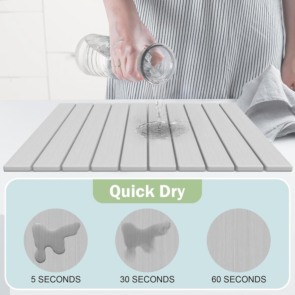 Stone Dish Drying Mat for Kitchen Counter,24"(L)×16"(W) Collapsible Fast-Drying Diatomaceous Earth Mats with Towel Sanding Tool,Versatile Stone Drying Mats for Cups Dishes Bottles