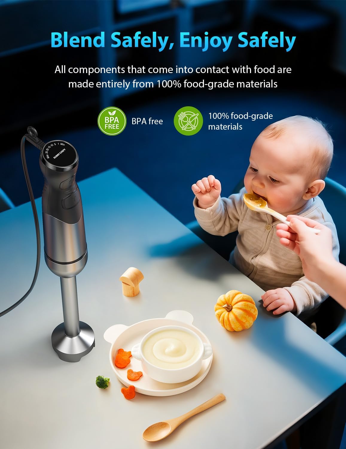 Immersion Blender Handheld Hand Blender, Speed Settings, Stainless Steel, Black