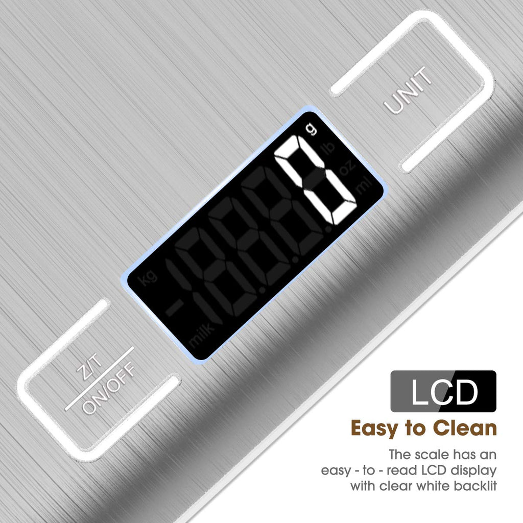 Mik-Nana Food Scale, 22lb Digital Kitchen Scale Weight Grams and Oz for Baking and Cooking, 1g/0.1oz Precise Graduation, Easy Clean Stainless Steel