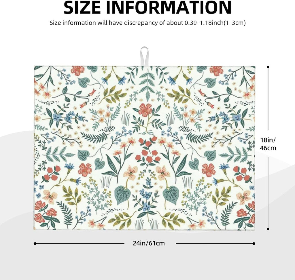 2Pcs Dish Drying Mats Faucet Mats Sets Large Size Coffee Mats Sink Faucet Mat Splash Guard for Kitchen Counter Bathroom Sink Coffee Bar Kitchen Decor (Wildflowers 1, 18"x24" 15" x 5.5"Set)