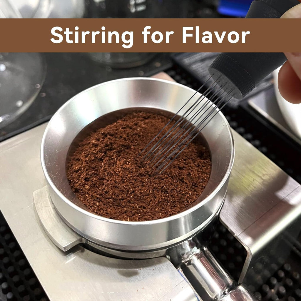 WDT Distribution Tool, Espresso Coffee Stirrer - 0.4mm 10 Needles Espresso Stirrer, Espresso Distributor for Barista Espresso Machine Accessories - Black
