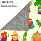 Vegetable Superhero Cartoon Dish Drying Mats for Kitchen Counter, Absorbent Microfiber Cute Drying Pad for Dishes, Decorative Kids Kitchen Mat for Sink, Dishes Utensils, Dining Area, 16" x 18"