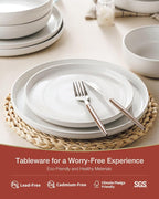 Famiware Milkyway Stoneware Dinnerware Sets with Mugs, Service for 6 (24 Pieces), Plates and Bowls Sets -Scratch Resistant, Microwave and Dishwasher Safe Dishes Set, White