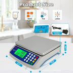 Large Digital Kitchen Scale 40kg/88lb Stainless Steel Price Computing Scale Counting Scale Deli Scale with LCD Display for Baking Bread Cooking Meat Prep Parts and Coins Adapter Included
