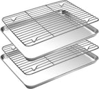 Baking Sheet with Cooling Rack Set(2 Baking Pans+2 Baking Racks), CEKEE Stainless Steel Non Stick Small Cookie Sheet Set, Size 10.39 x 8.07 x 1 Inch, Easy to Clean Small Baking Sheet with Rack Set