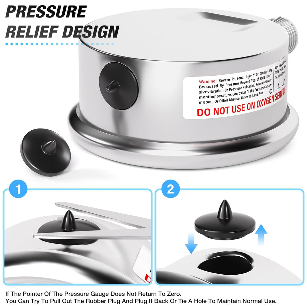MEANLIN MEASURE 0~4000Psi Liquid Filled Pressure Gauge Stainless Steel with 316 Stainless Steel Joint 1/4" NPT 2.5" FACE DIAL for WOG Water Oil Air Lower Mount