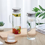 Hsei 2 Sets Glass Pitcher with Lid, 50 oz / 1500 ml Water Carafe with Handles Hot Cold Beverage Water Jar Glass Jug for Tea Juice Milk Coffee Iced Beverage