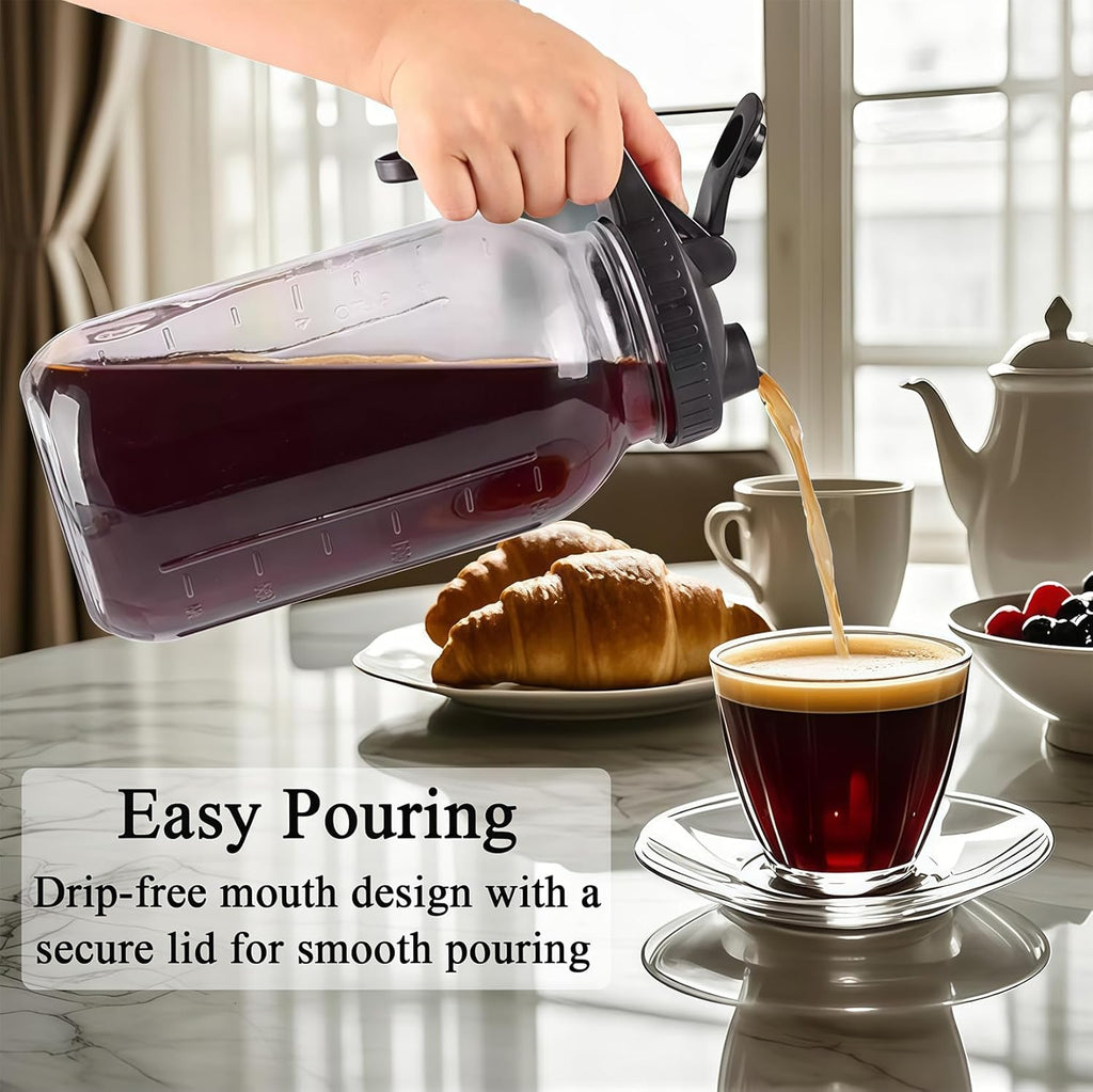 64oz Glass Pitcher Carafes With Handle and Lid, 2 Quart Mason Jar, Large Water Jug, Glass Containers for Fridge, Water Pitcher for Juice, Iced & Sun Tea, Cold Brew Coffee, Homemade Beverage