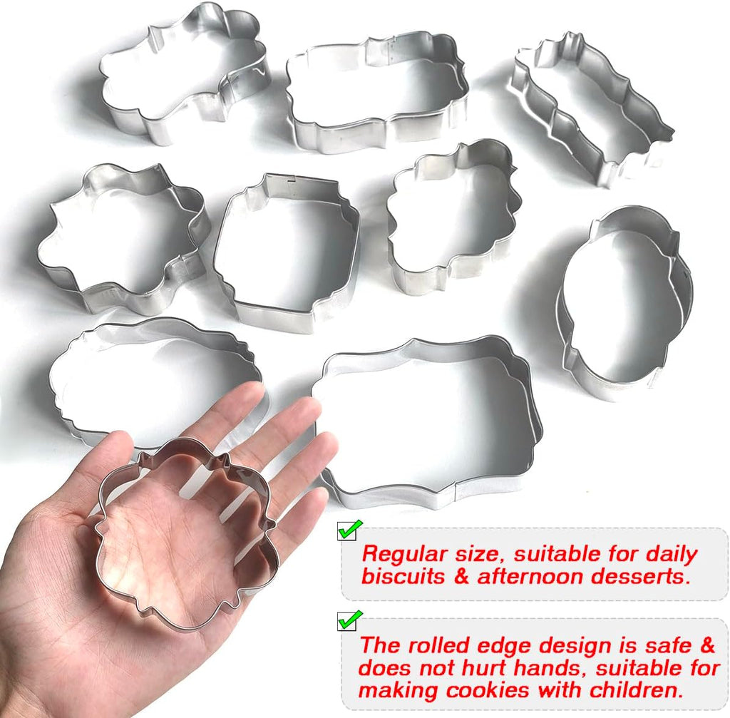 Frame Cookie Cutters 10pcs Stainless Steel Plaque Cookie Cutter Difference Shapes, DIY Fondant Cutters Tiles Metal Pancake Molds for Biscuit Wedding Baking Decorations Holiday Birthday Party