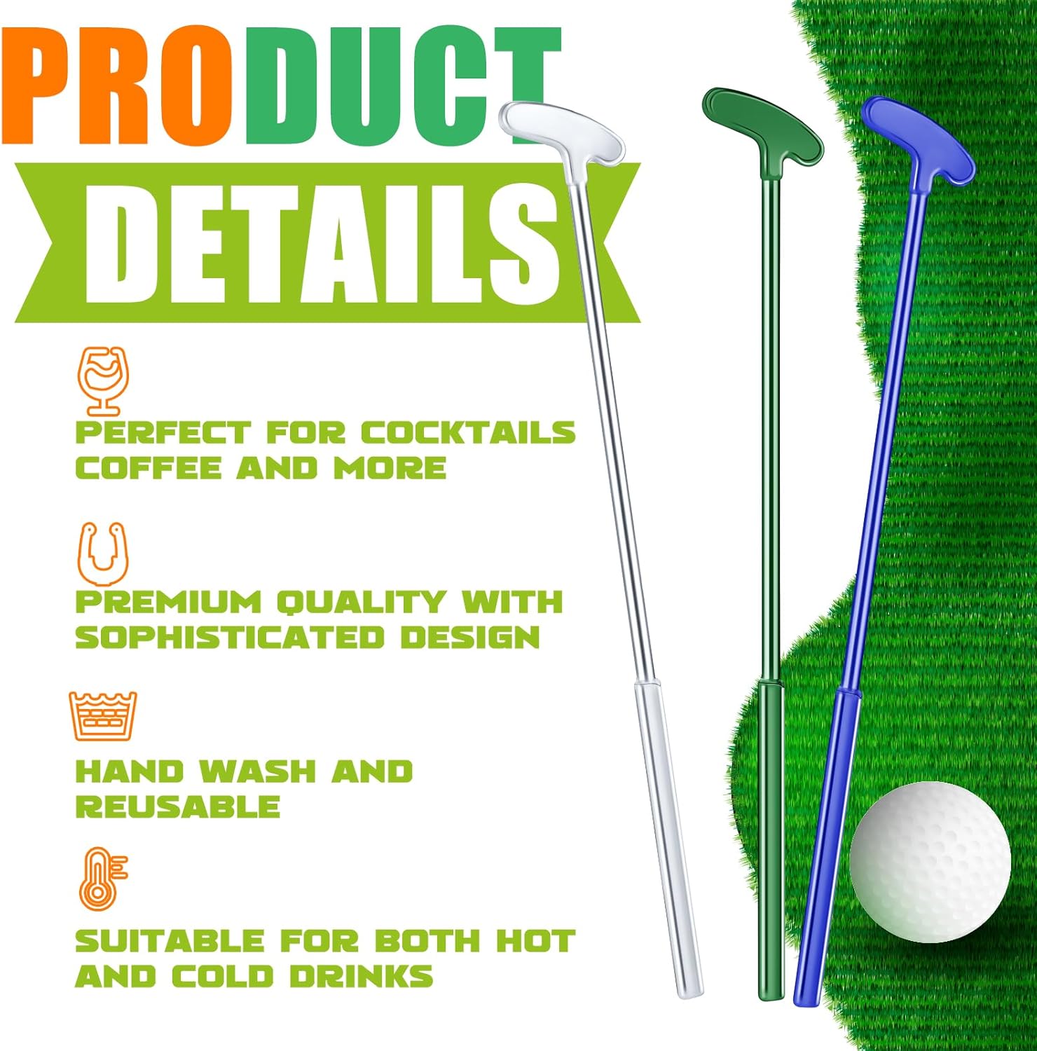 30 Pcs Golf Putter Swizzle Stir Sticks Coffee and Cocktail Stirrers 7.48 Inch Drink Plastic Golf Club Cocktail Swizzle Sticks Party Decorations Favors Reusable for Garnish or Mixers