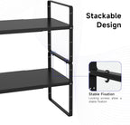 Expandable Cabinet Shelf Organizer, Stackable Kitchen Pantry Counter Storage, Adjustable Cupboard Stand Rack Risers Spice Organization Heavy Duty Black Small 3 Pack