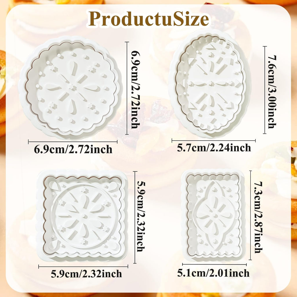 Cookie Stamps Baking Molds 4 Shapes, Biscuits Cutters, 3D Patterns Impression Embosser, Cookies Plunger Stamp, Homemake Bakeware DIY, Pastry, Bakery Desserts, Children Adults