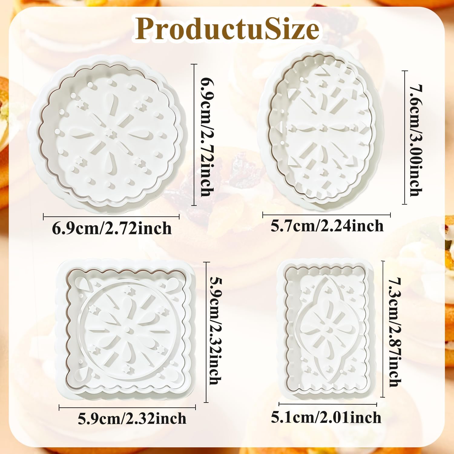 Cookie Stamps Baking Molds 4 Shapes, Biscuits Cutters, 3D Patterns Impression Embosser, Cookies Plunger Stamp, Homemake Bakeware DIY, Pastry, Bakery Desserts, Children Adults